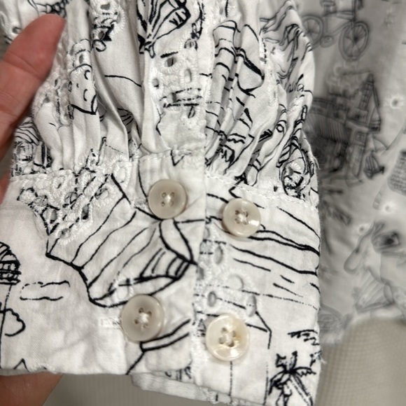 Chicos Summer Vacation Eyelet women’s blouse SZ 1 8/10 black/white Novelty print - Picture 5 of 8